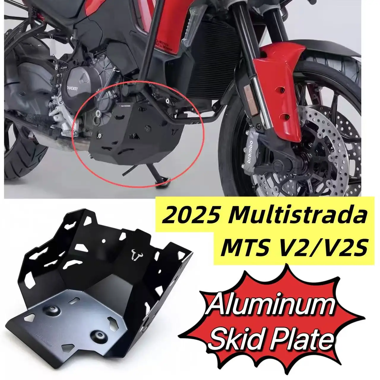 Aluminum Skid Plate For 2025 Ducati Multistrada V2 V2S MTS, Motorcycle Engine Guard Belly Pan Bottom Protector Chassis Bumper