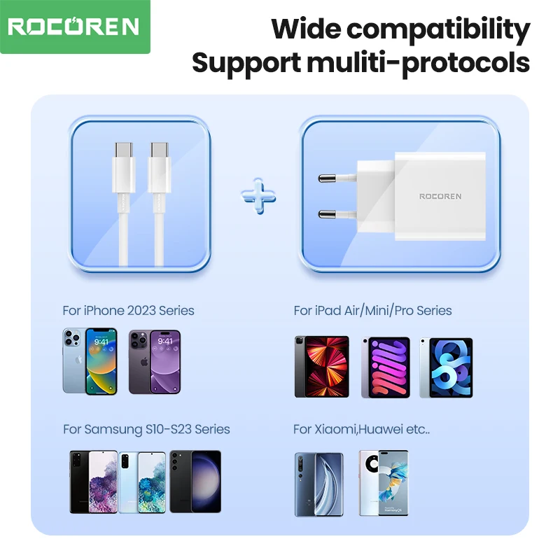 Caricabatterie Rocoren PD 20W GaN spina KR ricarica rapida USB tipo C PD QC ricarica rapida 3.0 per iPhone 15 Pro Max Xiaomi mi Samsung