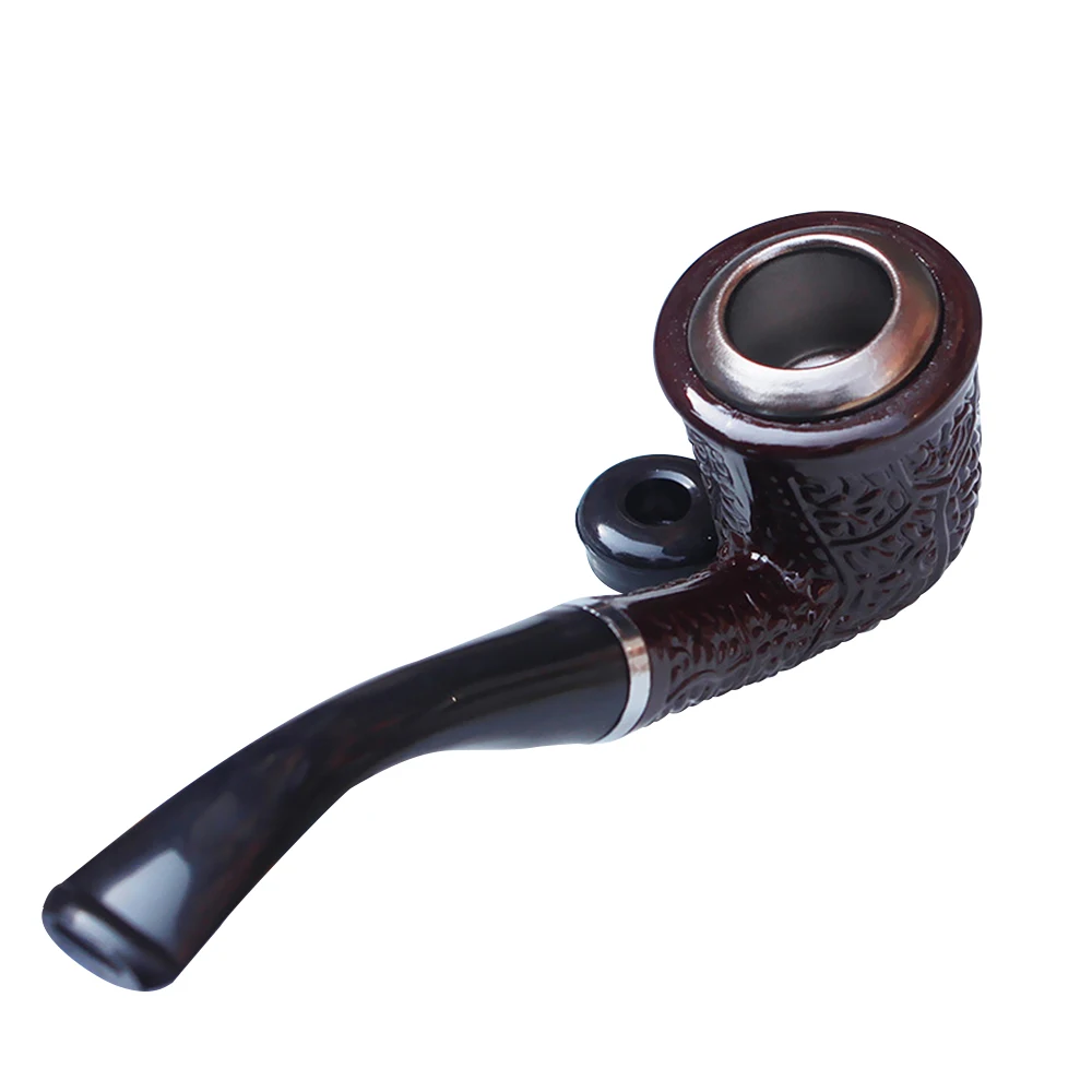 Double Purpose Cigarette Tobacco Pipe Resin Carved Bent Filter Pipe Hemp Bump Iron Pot Cigarette Holder Handmade Smoking Pipe