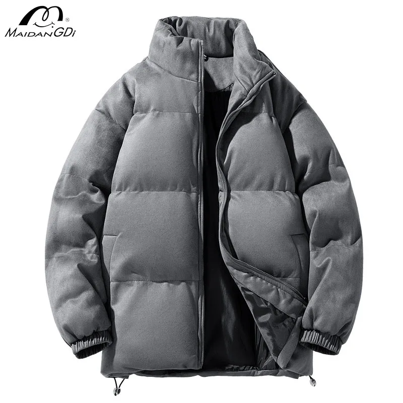 MaiDangDi-Chaqueta de pan de Color sólido para hombre, Chaqueta de algodón con cuello de bufanda, impermeable, a prueba de viento, talla grande, para exteriores, Invierno