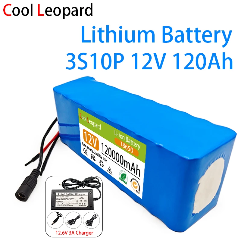 

New 18650 3S10P 12V 120Ah Rechargeable Lithium Ion Battery Pack,For Electric Bike Hoverboard 12V Li-ion Battery +12.6V Charger