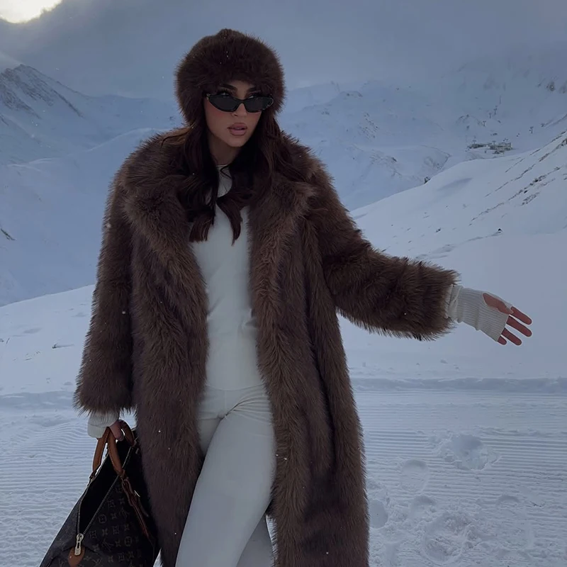 Neo Mint Vintage Luxus Lange Faux Fuchs Pelzmantel Frauen 2024 Winter Warme Flauschige Pelz Jacke Weibliche Straße Pelzigen Oberbekleidung mantel