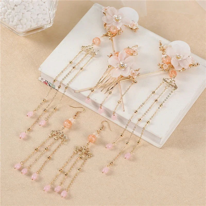 Hanfu Jewelry Tassel Step Shake Hairpin in Ancient Style with Girls' Circled Hair in Ancient Fashion Hair Accessories Hair Crown