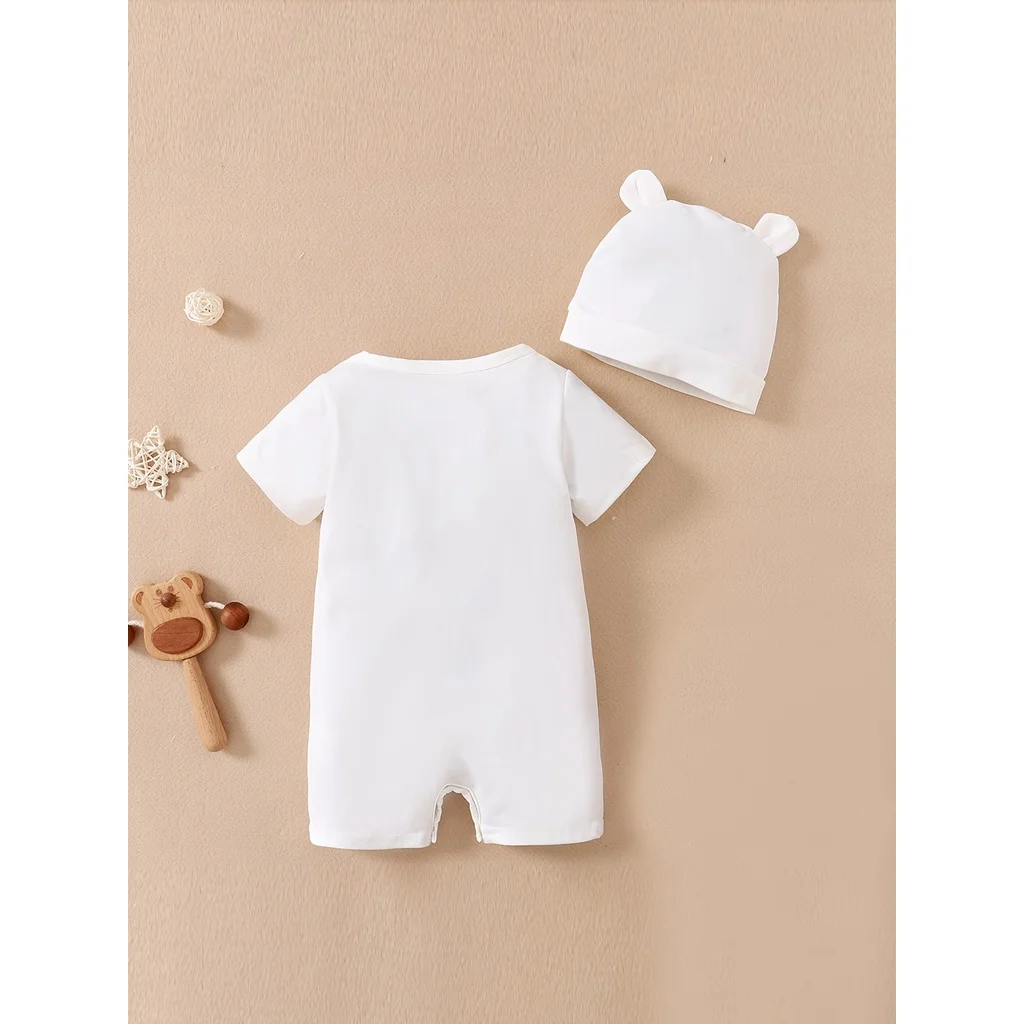 Baby Boy 0-18 Months Romper Newborn Baby Clothing Cute Bear Short Sleeves Bodysuit with Hat 2PCS Summer Infant Baby Boy Jumpsuit