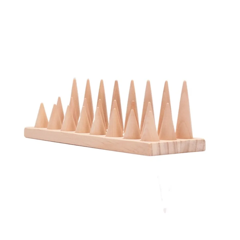 

Modern Wood Cone Ring Display Stand Decorative Retro Bangle Storage Tray Space Saving Finger Rings Holder Jewelry Props