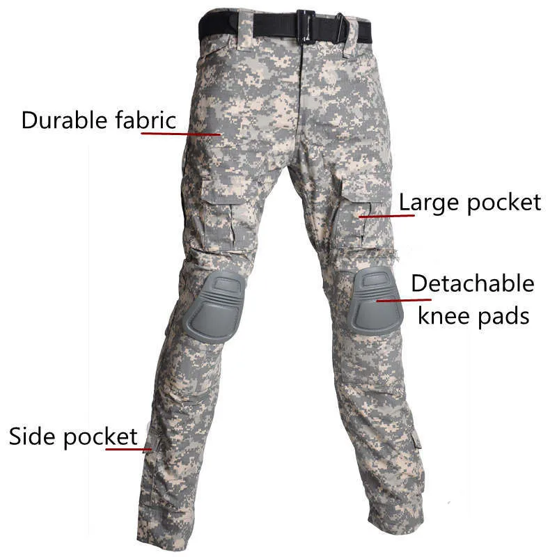 Airsoft Militair Uniform Leger Camo Tactische Broek Safari Leger Mannen Werkkleding Combat Shirt Jachtpak Cargo Broek + Pads