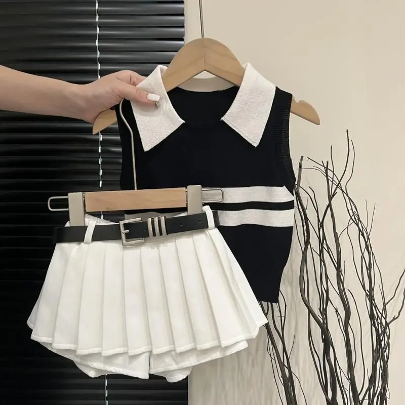 

Girls' Streetwear Outfit2026New Summer KnitwearPOLOShirts, shorts, skirts for childrenJKFashionable two-piece uniform set