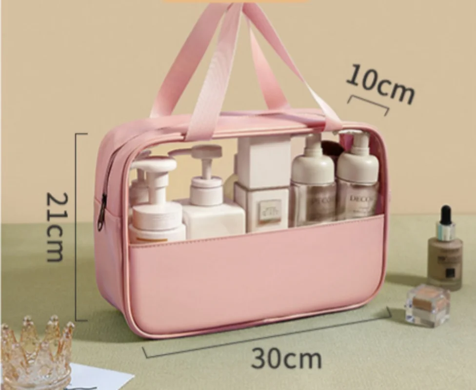 Personalized Embroidery Stitching Cosmetic Bag PVC Translucent Large-Capacity Bath Bag PU Waterproof Portable Travel Storage Bag