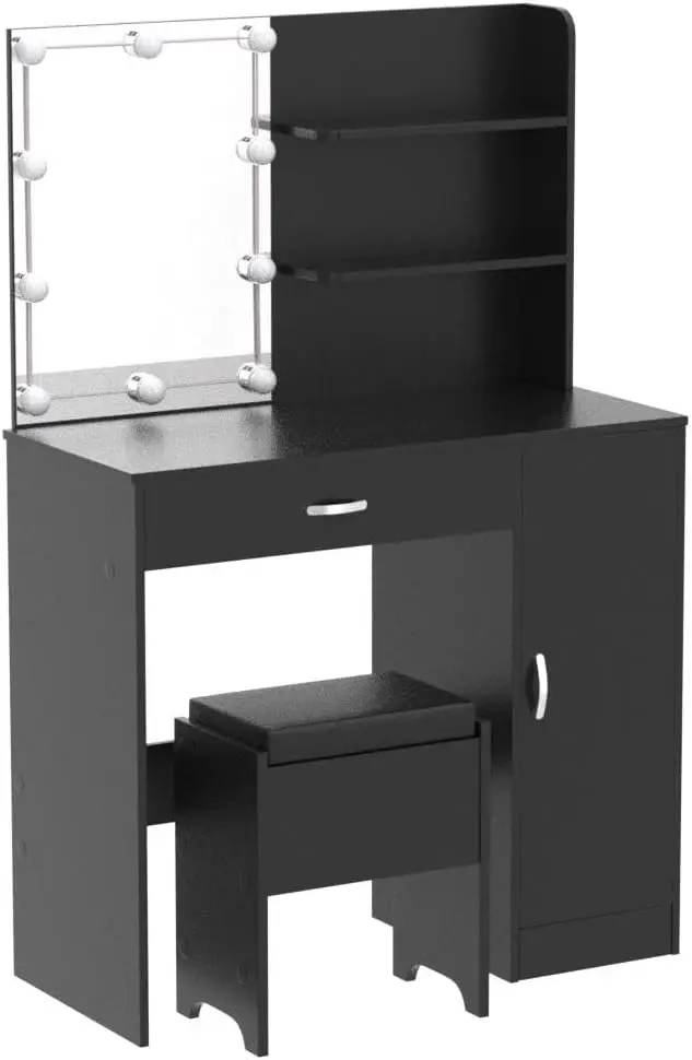 Vanity avec miroir 4.2, armoire de rangement MELand de bureau, commode miroir spanTable pour chambre à coucher, HO, noir