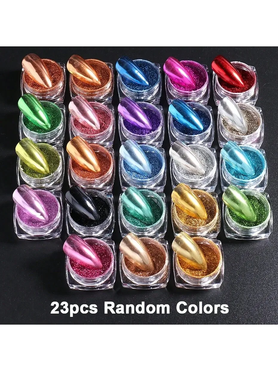 

Nail Powder Kit 23 Colors Glitter Mirror Chrome Metallic Pigment Set, Nail Supplies for DIY & Professional Salon Design