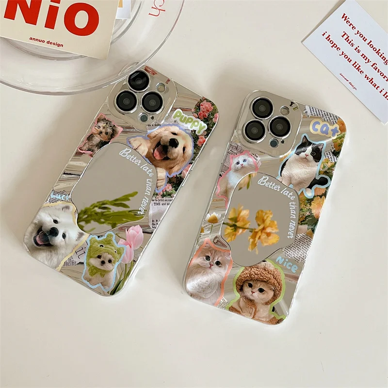 Kawaii Cartoon Cat Dog Animal Phone Case For iPhone 14 11 12 13 Pro Max 14pro Protective Cover Silicone Shockproof Cute Cases