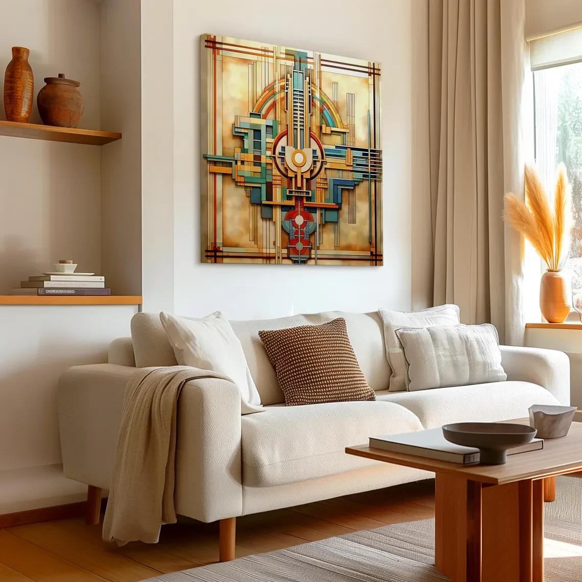 CANVAS | Frank Lloyd Wright Inspired Mid Century Modern Wall Art | Geometric Retro Vintage Abstract Home Decor