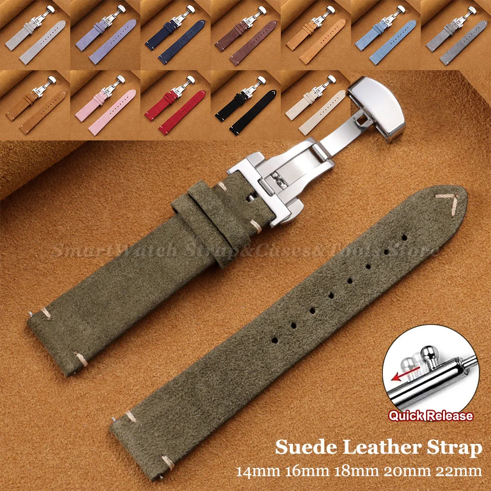 

Vintage Suede Leather Watch Strap Quick Release Calfskin Watchband 14/16/18/20/22mm Replacement Wrist Band with Pin Buckle