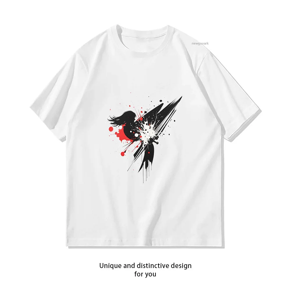 Dark Warrior Sword Splatter Art T-Shirt Design  Casual Cotton Short Sleeve Tee for Men Women