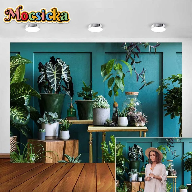 

Mocsicka Art Photography Backdrop Wood Wall Fresh Plant Fern Decoration Photo Background Kids Adults Portrait Photo Studio Props