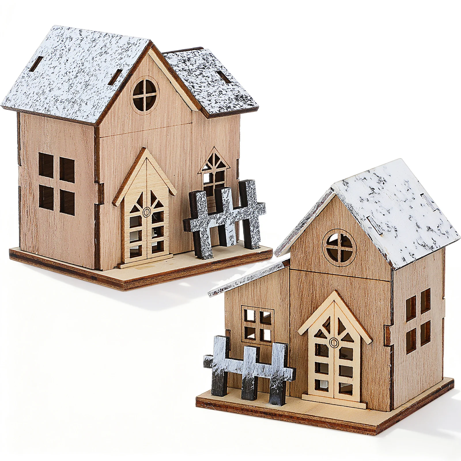 

2pcs Led Lit Wooden Cabin Christmas Decor Luminous Log Cabins For Home Office Xmas Party Desktop Ornaments Festival Adornment