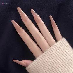 24pcs Gradient Pink Color Press On Nails Long Fake Nails Glossy Nude Color Long Finished Nail Tips Suitable For Nail Extension
