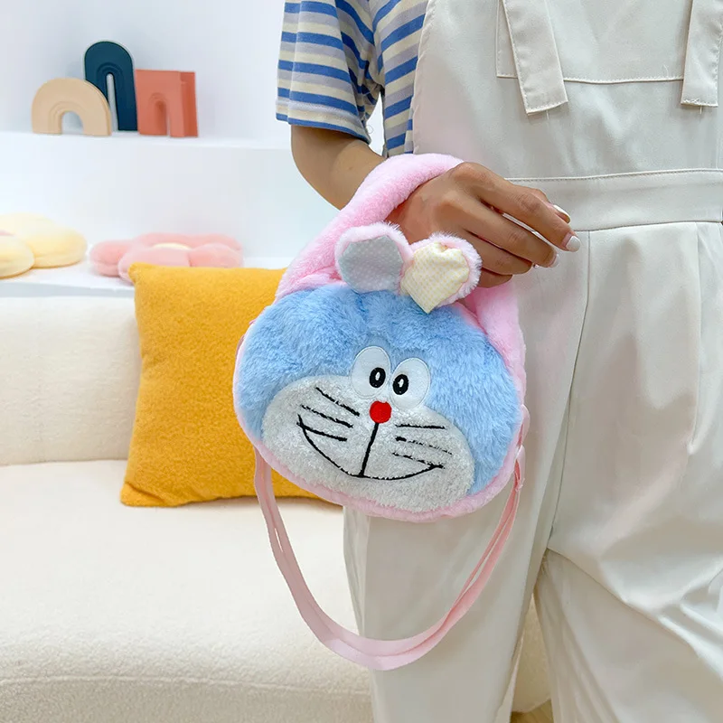 New Kawaii Doraemon Plush Cartoon Cat Girl Leisure Portable Shoulder Bag Plushie Doll Animal Soft Handbag Children Birthday Gift