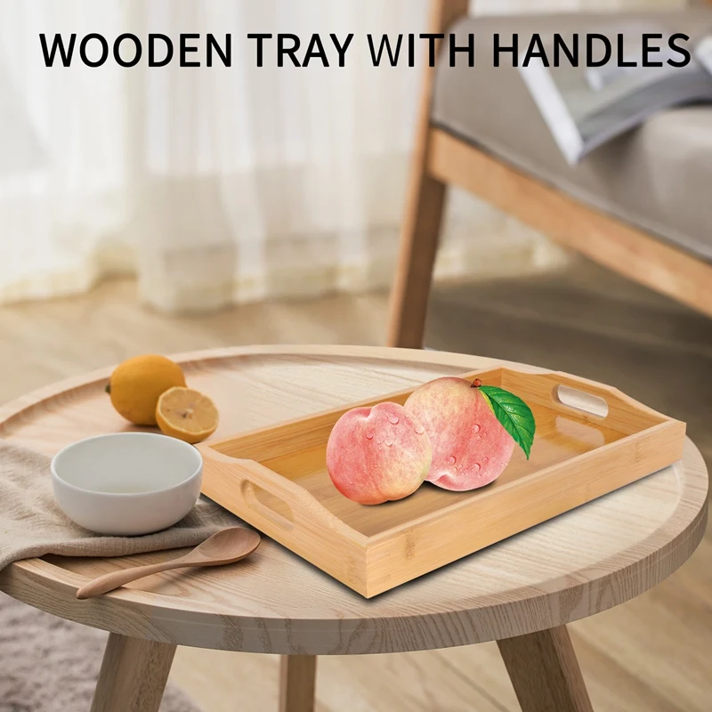 Serving Tray Bamboo - Wooden Tray With Handles - Great For Dinner Trays, Tea Tray, Bar Tray, Breakfast Tray, Or Any Food Tray