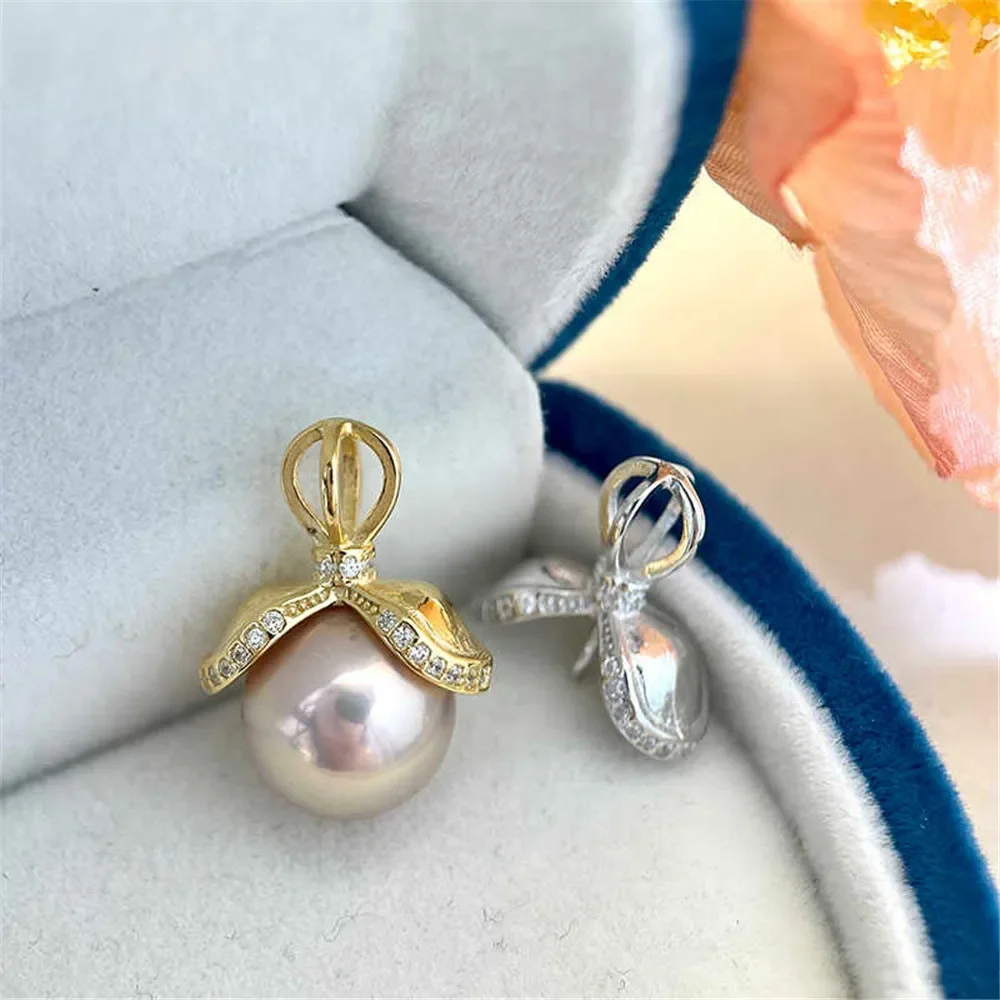 S925 Sterling Silver Pearl Pendant Setting, DIY Empty Bezel Cup Jewelry Supplies for Craft Making, Hollow Prong Pendant Findings