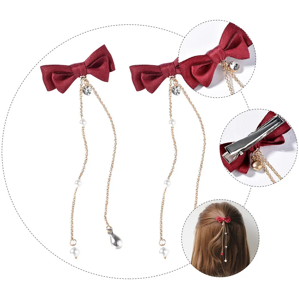 2Pcs Bow Hairpin Hair Clip for Women and Silk Material Lightweight Secure Hold Cute Design Gift for Mother Daughter Party