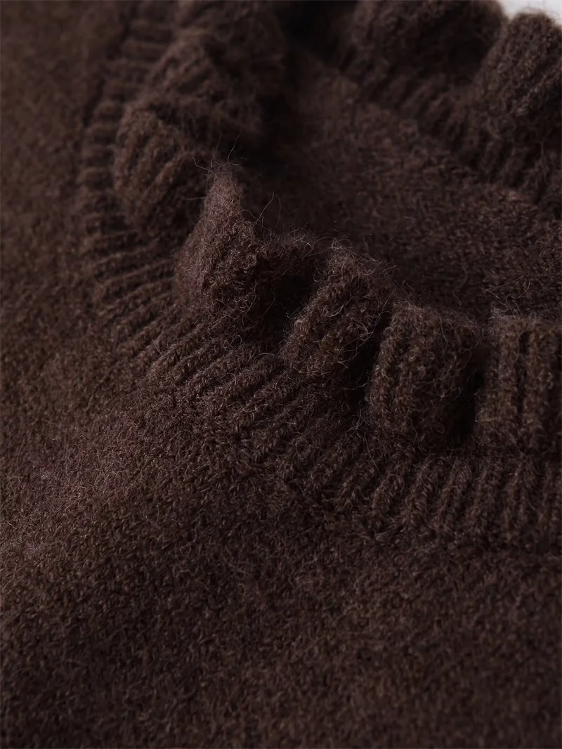 المرأة أفضل 2025 الخريف نمط جديد بني داكن طويل الأكمام الطبقات الزخرفية متماسكة البلوز موضة عادية