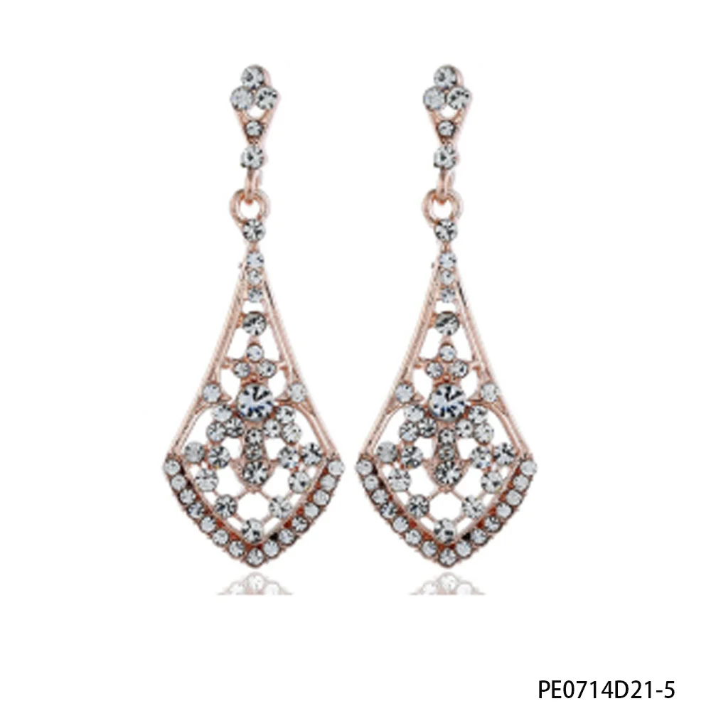 PESENAR 1920s Style Art Deco Rose Gold-Tone Crystal Drop Earrings Great for Role-play and Cosplay