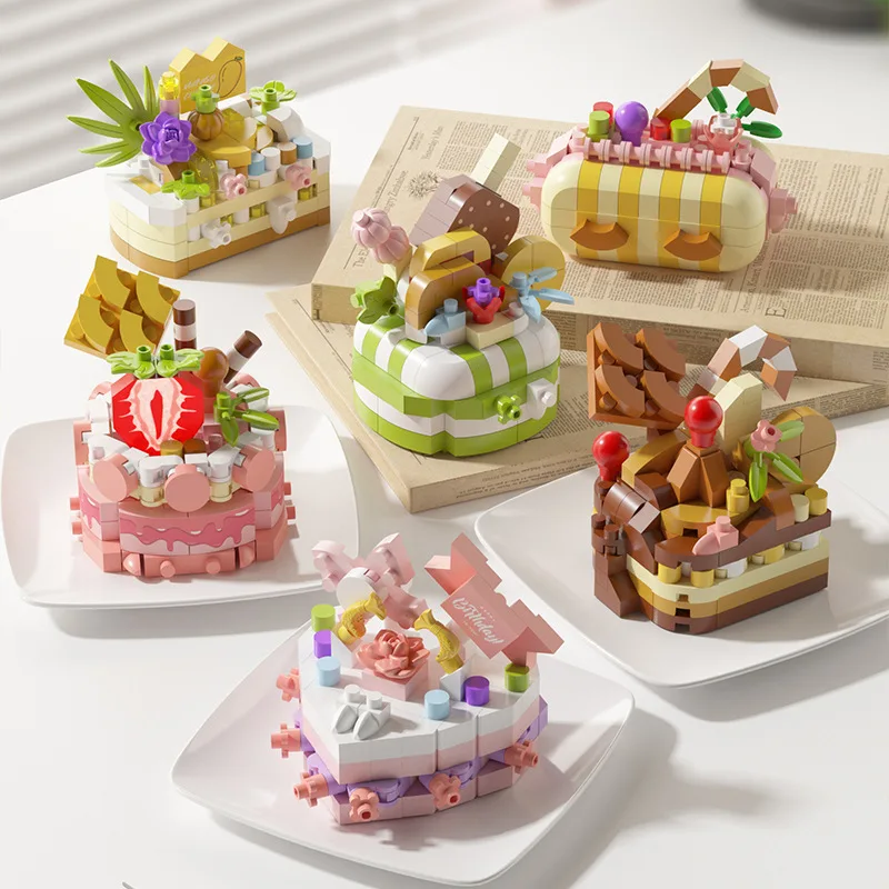 DIY MOC Cake Waffle Toast Fruit Mousse Chocolate Shuflei Ice Cream Crispy Tarts Building Blocks Model Bricks  Sets Kits Toys