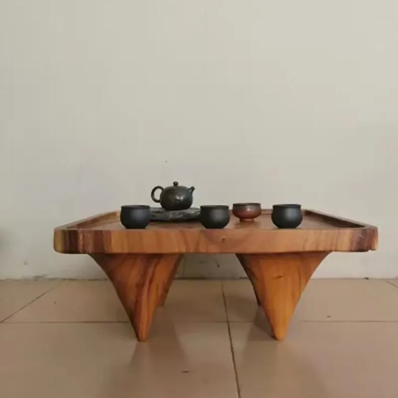 OLEVO Solid Wood Tatami Coffee Table Low Table Japanese Zen Retro Log Pier Coffee Table Small Coffee Tables Tea Table Furniture