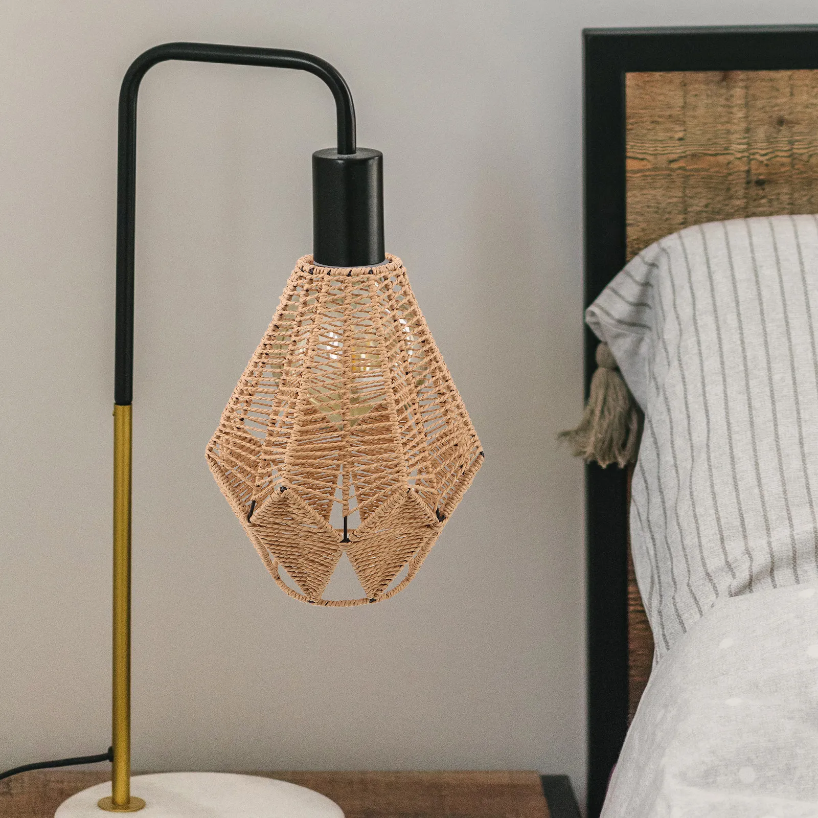 Handcrafted Rustic Pendant Lampshade with 4Cm Opening Bohemian Woven Rope Lamp Shade Vintage Light Cover for Home Dining Room