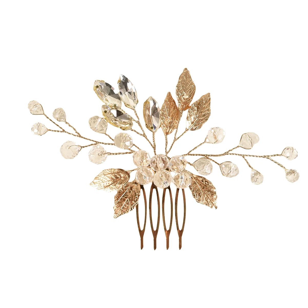Fashion Bridal Hair Comb White Pearl Rhinestone Golden Flower Women Hair Clip Wedding Jewelry Hair Accessories  Women Headpiece