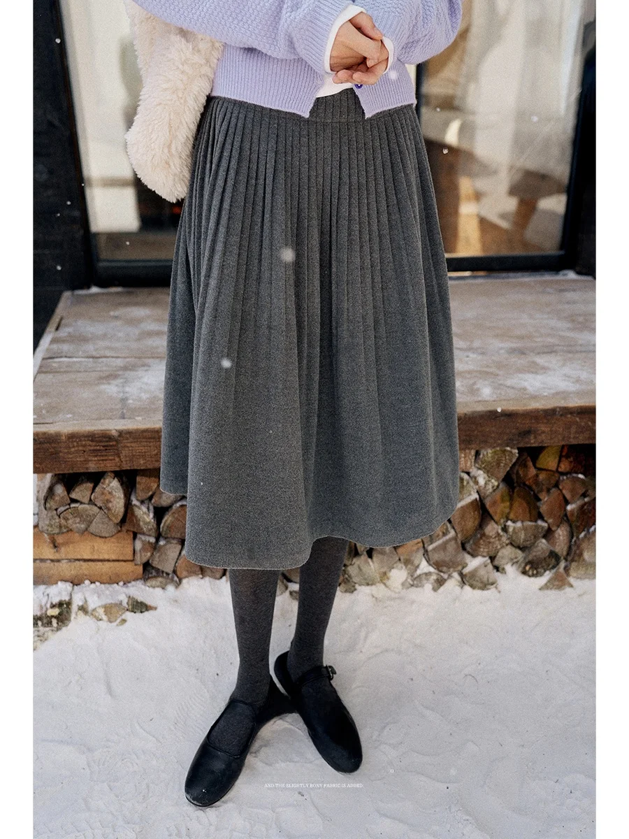 

Шерстяная юбка А-силуэта Lalaglow для женщин: плиссированная, свободного кроя, средней длины, для повседневной носки, офиса и дома