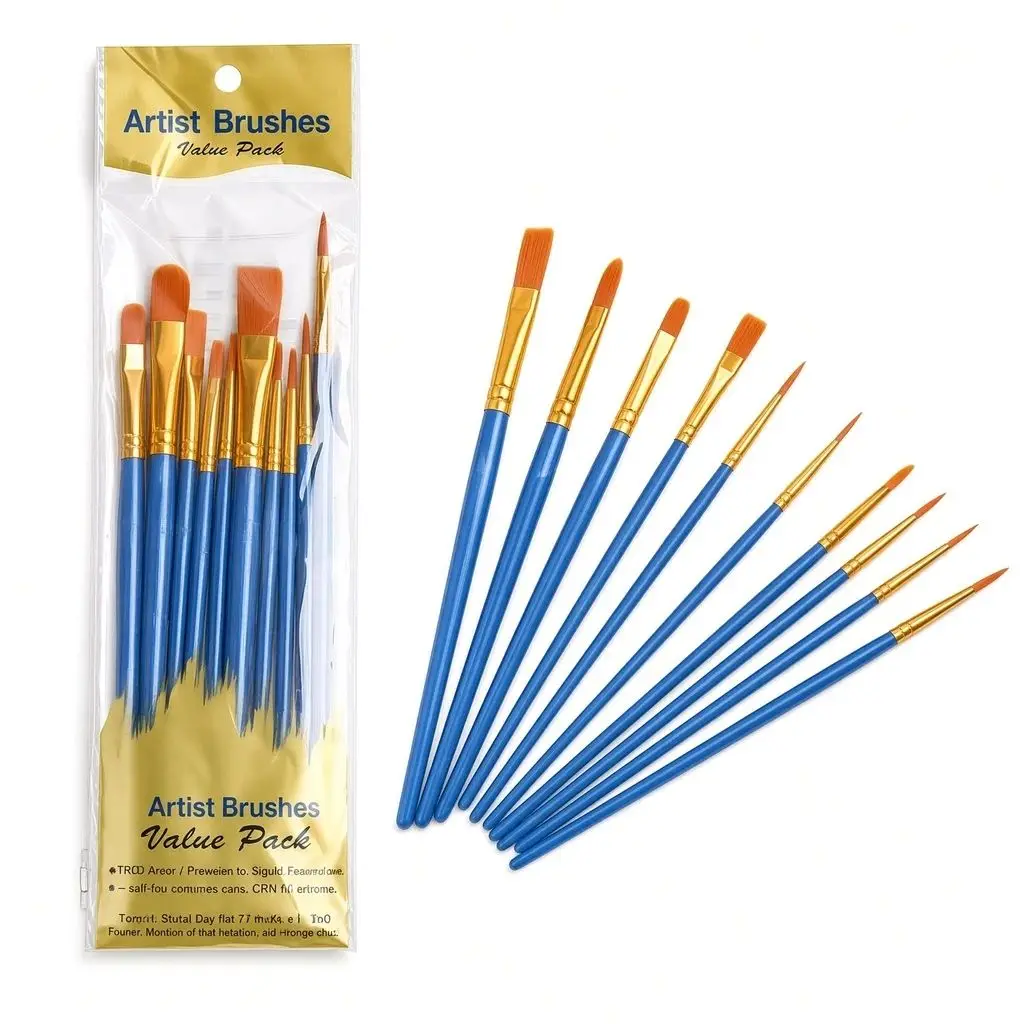 PhotoCustom 10Pcs Paint Brushes Acrylic Paint Brush Set for Oil Paint By Numbers Artist Paintbrushes Drawing Supplies