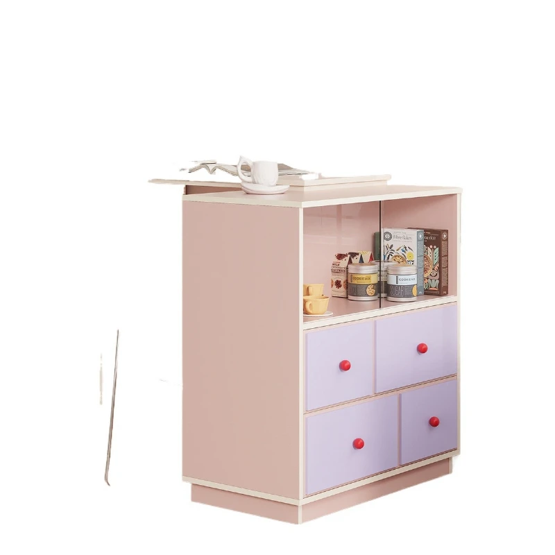 

French girl style small apartment bar table wooden home corner retractable island table storage integrated dining table