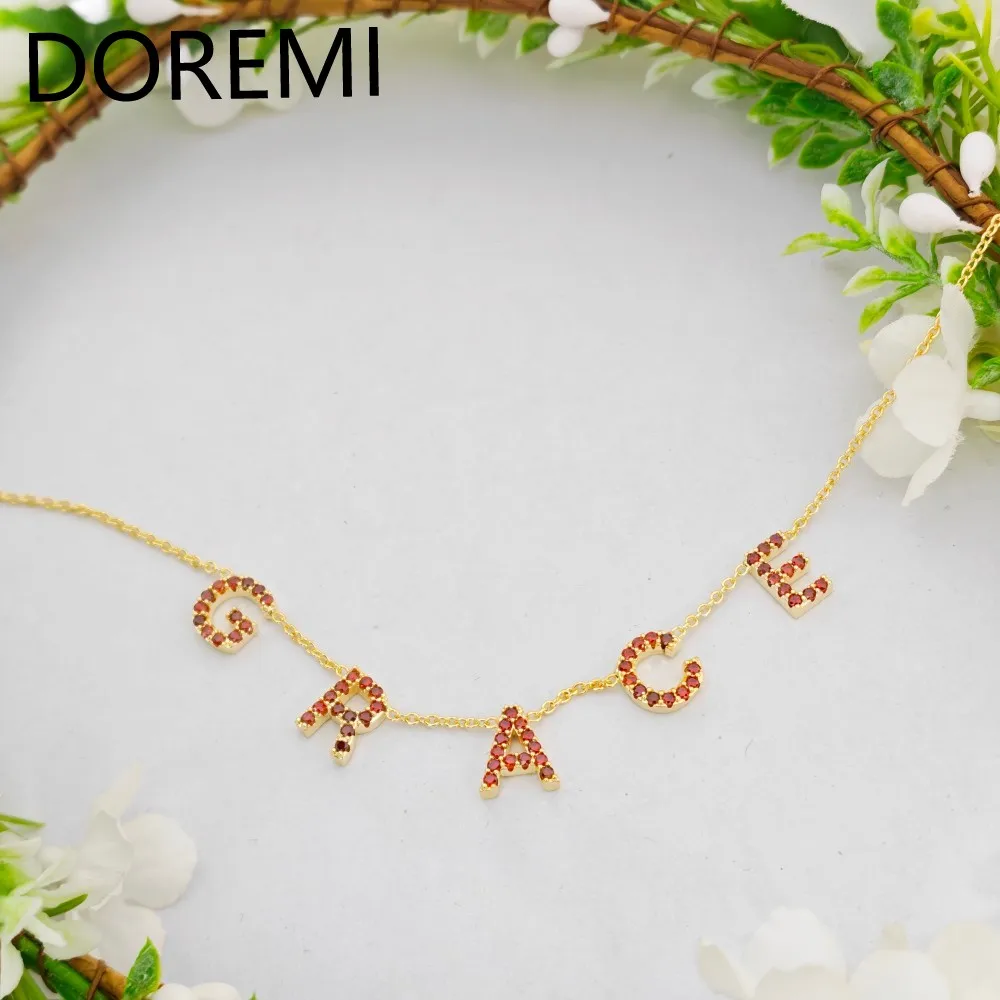 DOREMI Colorful Cz Letters Charm Necklace Bubble 9mm Letters Name Personalized Letter Choker Chain Necklace