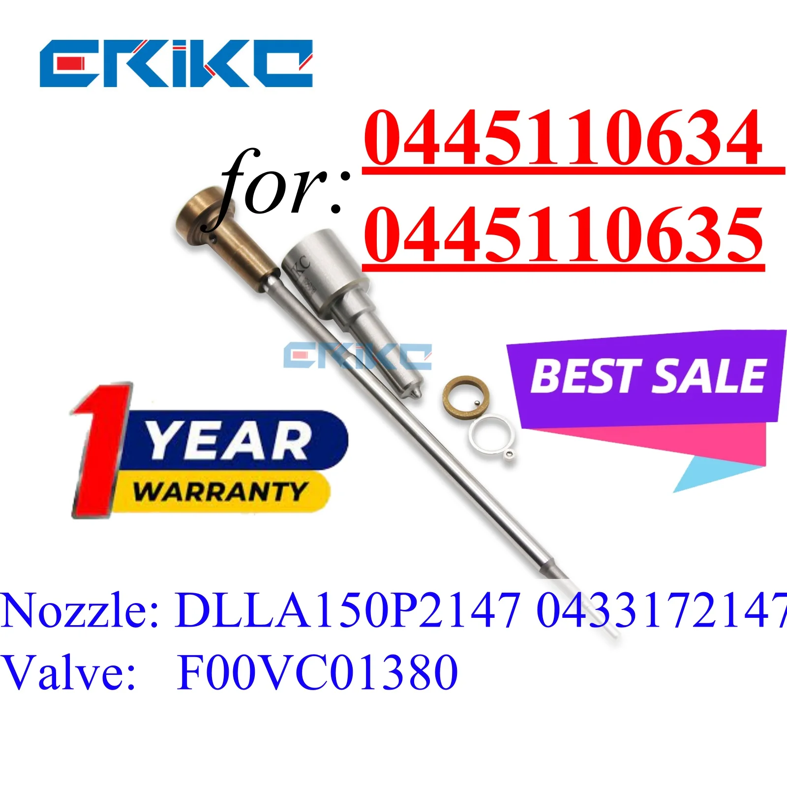 

0445110634 Repair kit Nozzle DLLA150P2147 0433172147 Diesel Injector Control Valve F00VC01380 For OPEL Renault Vauxhall Nissan