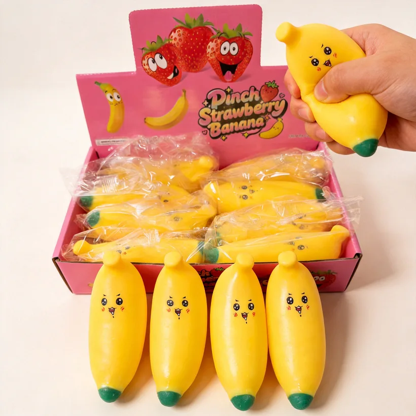 Simulation Smiley Face Banana Squeeze Fidget Toy Soft Slow Rebound Fruit Stress Relief Decompression Adult Toy Funny Gift