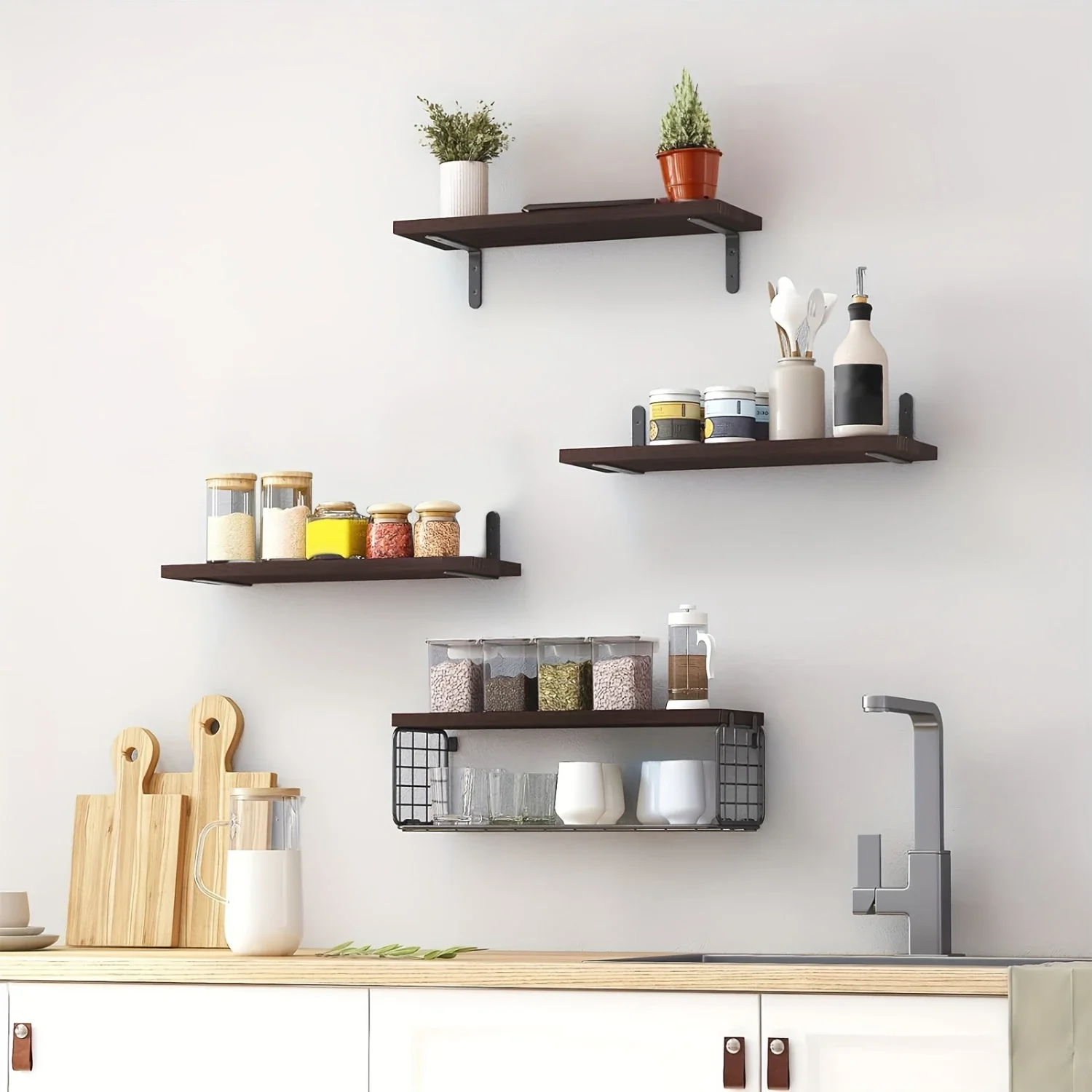 

Rustic Decor For Living Room Floating Shelves 15.8x5.9x5.5in Wall Mounted For Decor, Bathroom Shelves Over Toilet With Wire Ba