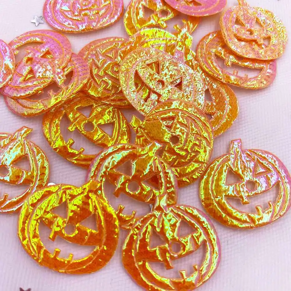 100PCS AB Loveliness Embossed Shinny Cute Cartoon Pumpkin Patches DIY Craft Applique Hairpin Parts Halloween Decor Craft