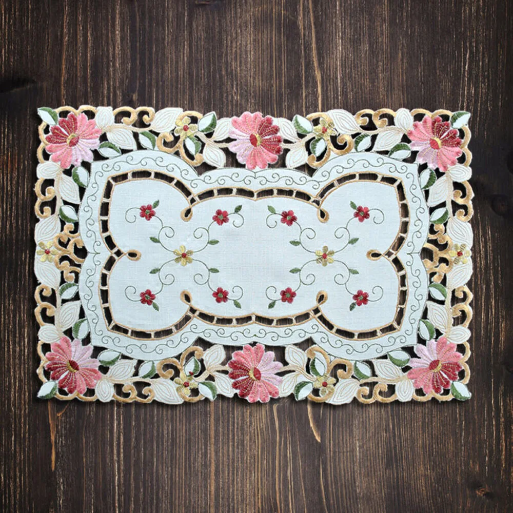 White Floral Lace Placemat Doily Embroidered Dining Bar Serving Tableware Decor Bar Table Decoration Accessories Mats Pads