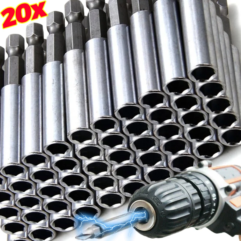 20/1 pçs extensão de chave de fenda magnética alça hexagonal estendida aço carbono biela chave de fenda bit titular ferramentas elétricas