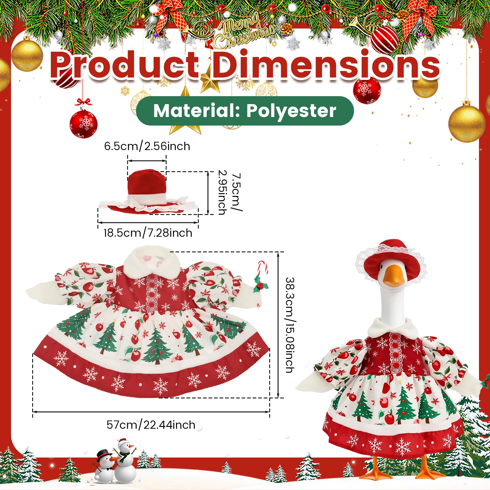 Christmas Porch Goose Outfit Polyester Goose Clothing Holiday Porch Goose Costume Garden Statue Dress Up for 23Inch Goose Statue