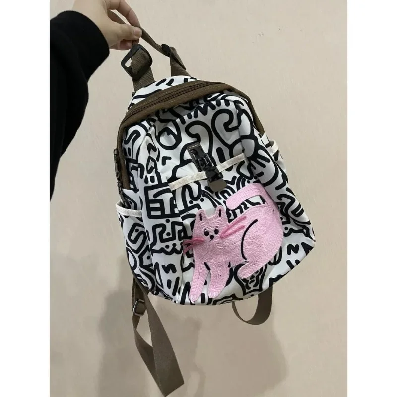 Xiuya Cute Cat Backpack Women Patchwork Fashion Large Capacity University Backpack Harajuku Daily New Female Designer Luxury Bag