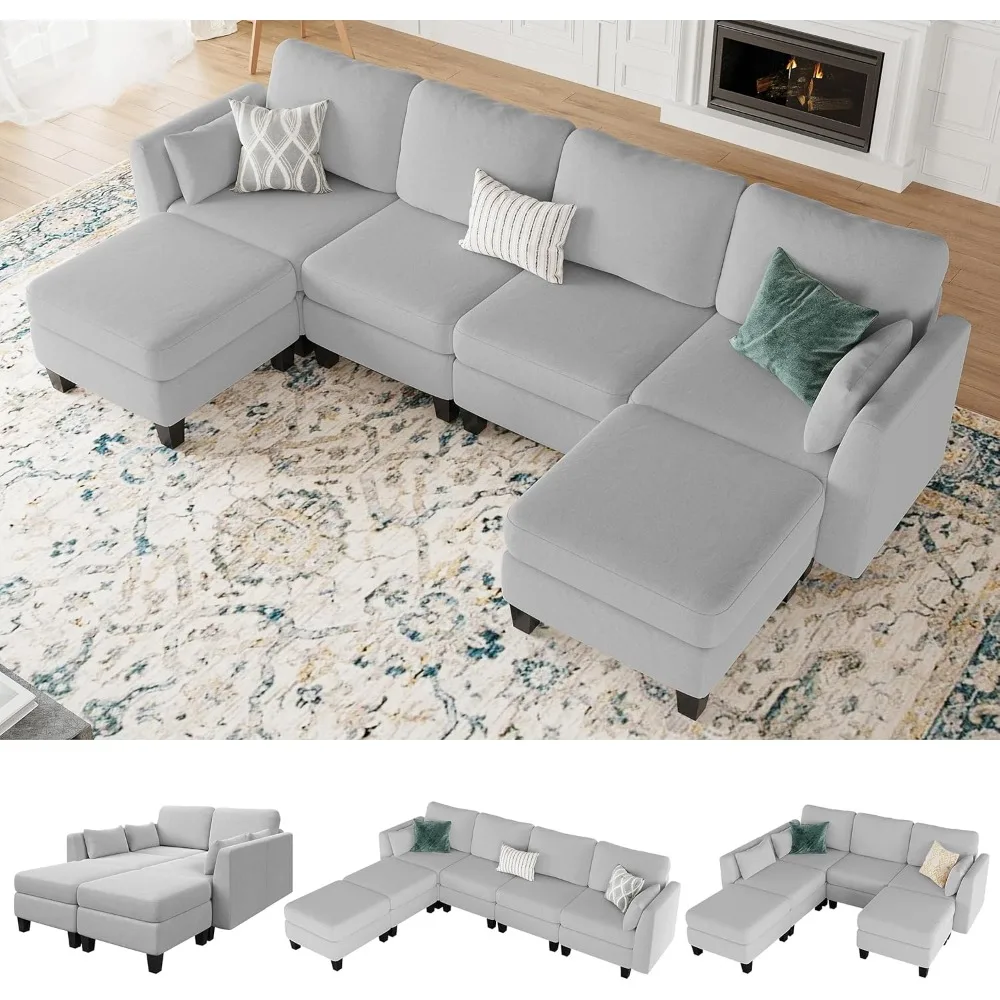 

Convertible U Shaped Sofa Couch with High Density Memory Foam, 6 Seat Comfy Modular Sofa Couch for Living Room