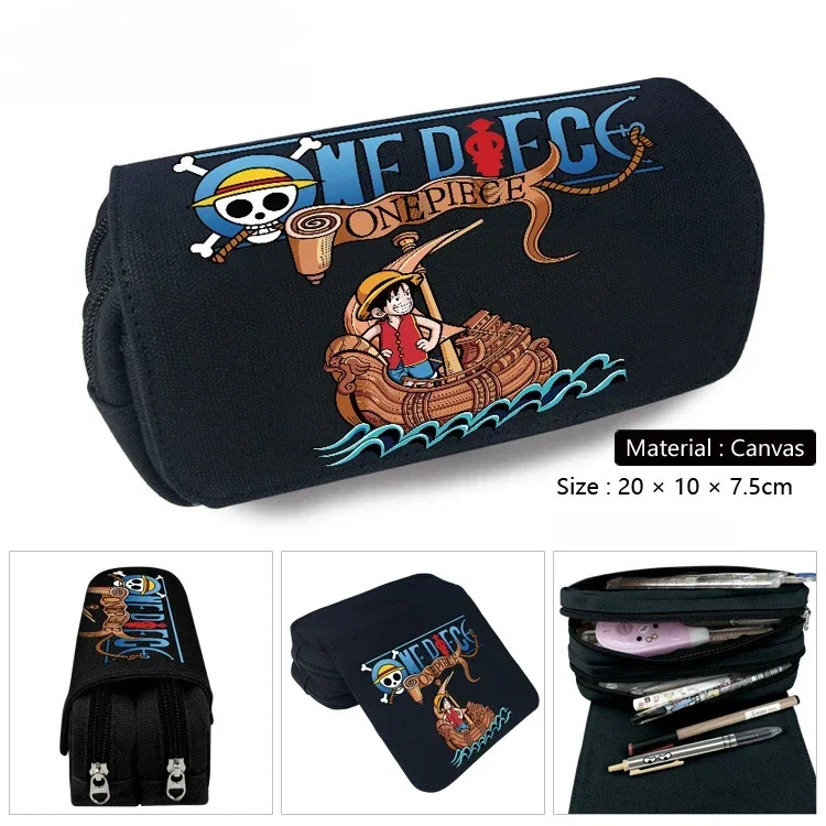 Anime One Piece Luffy Zoro Sanji Figure Stationery Pen Box Cartoon Pen Bag Multifunctional Pencil Case Children Festival Gift