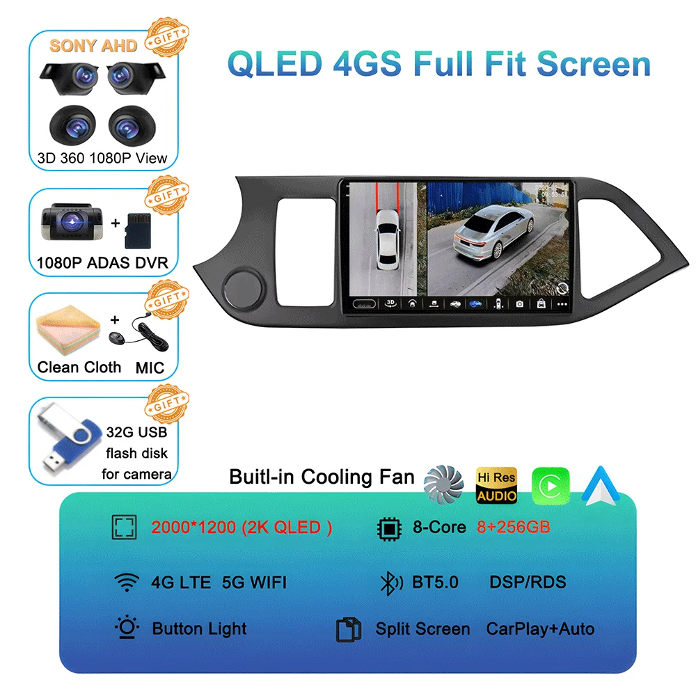 Android 16 Carplay Auto Voor KIA PICANTO Morning 2011 2012 2013 2014 2015 2016 Multimedia Auto Radio Navigatie Speler WIFI + 4G DSP