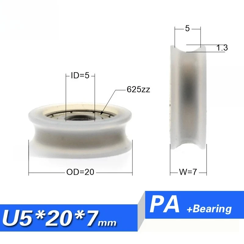 Nylon Wheel U Groove Small Wheel Groove Plastic Coated 625zz Rolling Door and Window Wheel 5*20*7
