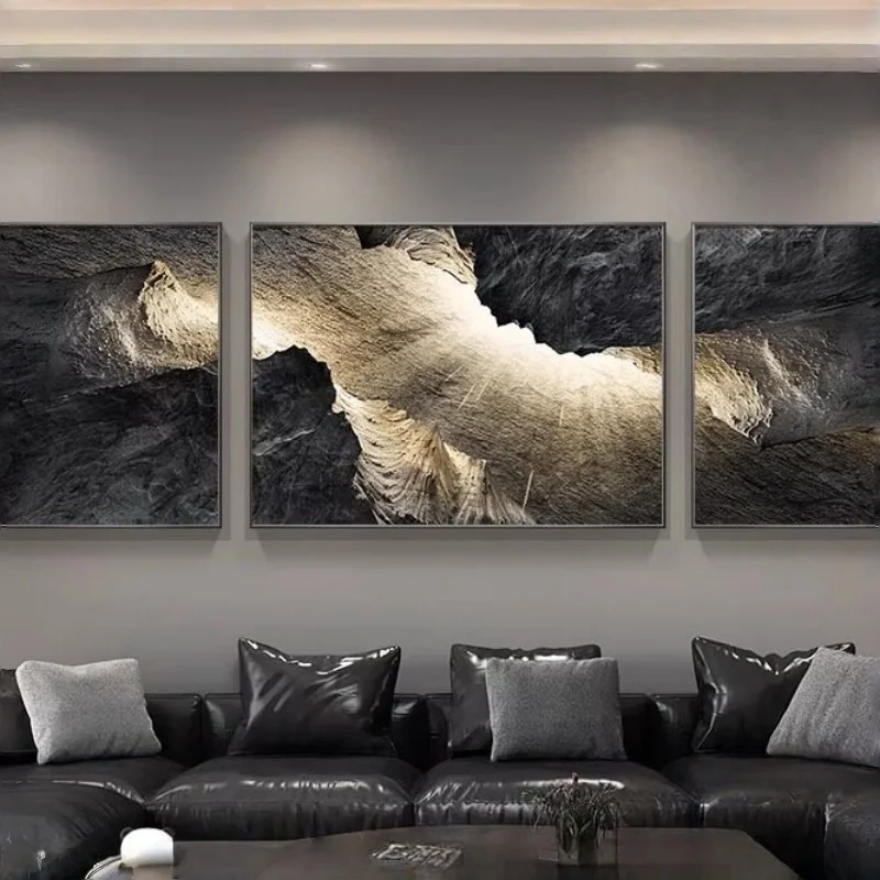 Modern Luxury Living Room Decoration Painting Abstract Sofa Background Wall Hanging Painting Wall Lamp Triple Texture Painting
