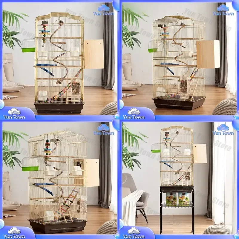 Electroplated Gold Bird Cage for Parrots Large Tiger Skin Xuanfeng Breeding Cage Luxury Aviary Cage for Pet Birds Cage