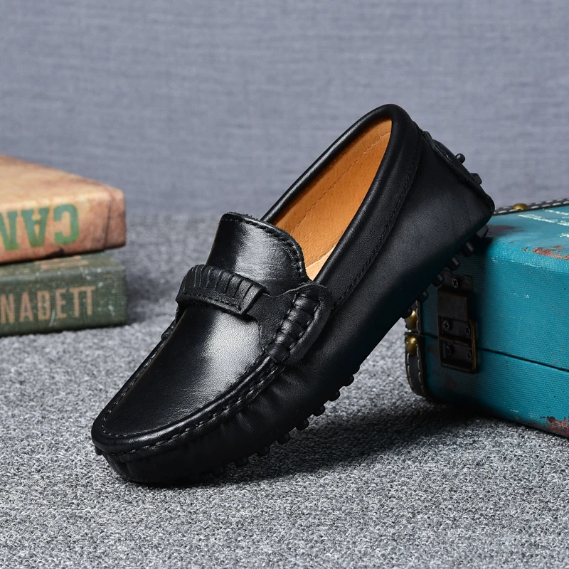 New Boys Loafers High Quality Cowhide British Style Genuine Leather Children Moccasins Fashion Performance Shoes Kids Flats